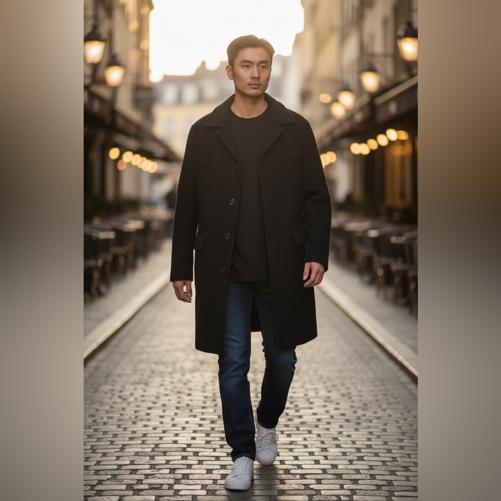 Club room Black Wool Blend Mens Winter Pea Coat Size XL